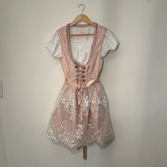 Dirndl Dresses & Skirts - Pink Sound Of Music Austrian German Dirndl Dress Size 10